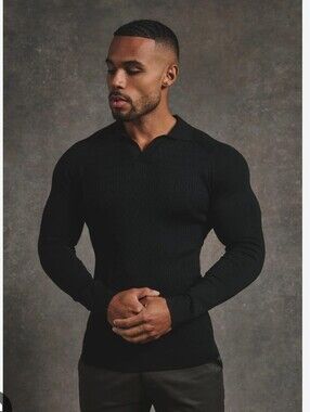 Tailored Athlete- Fine Cable Knit Polo Shirt SZ.XL NWOT Black